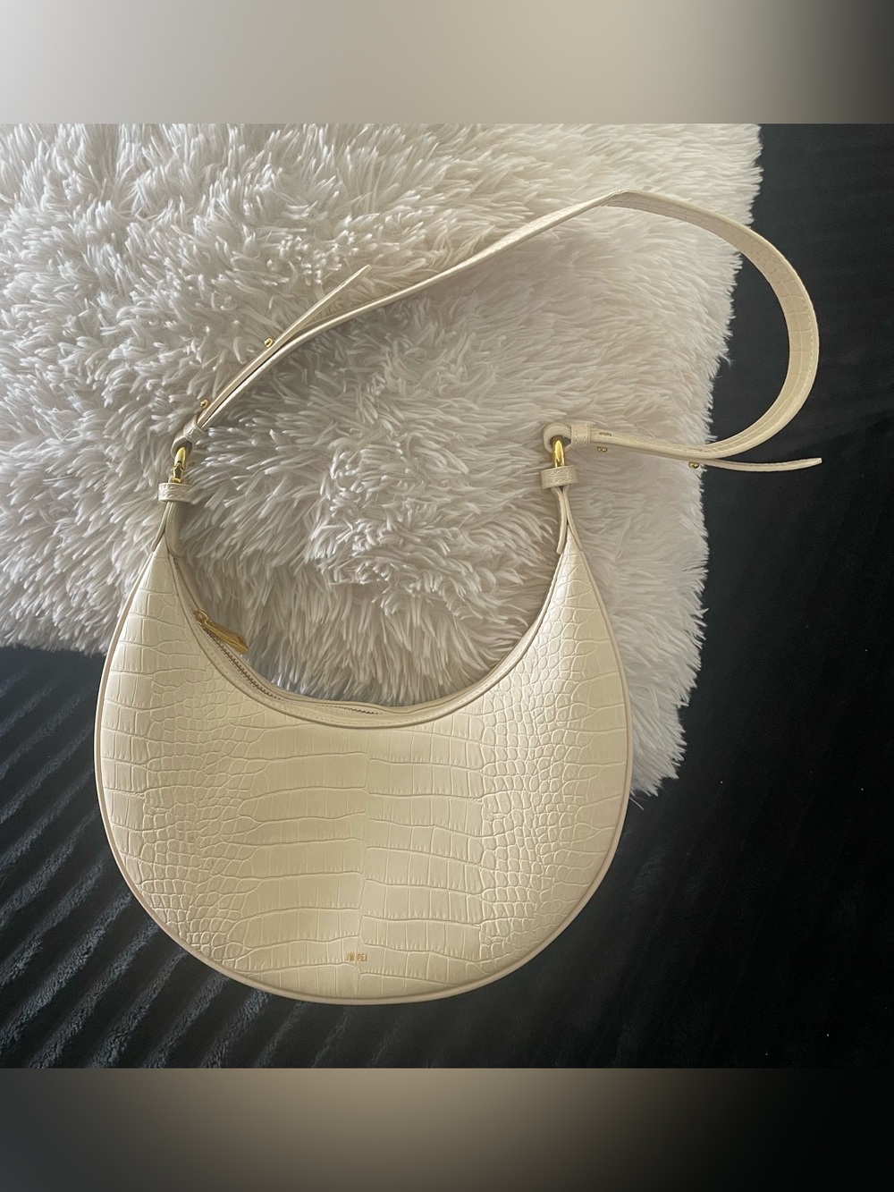 JW PEI Cream Croc-Embossed Crescent Shoulder Bag